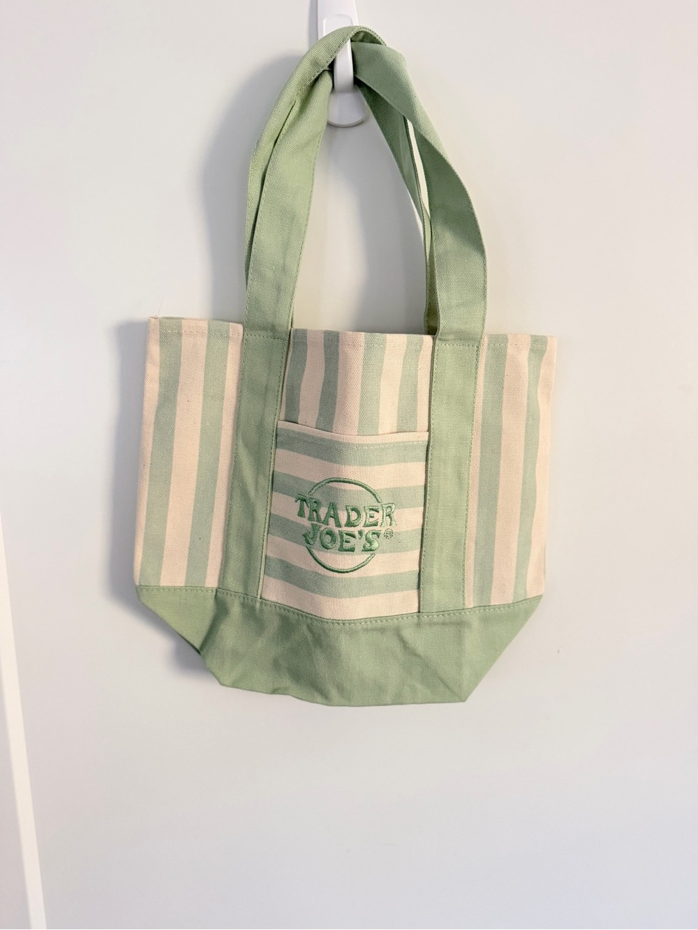 Trader Joe’s Mini Green & Cream Stripe Canvas Tote Bag - Picture 2 of 2